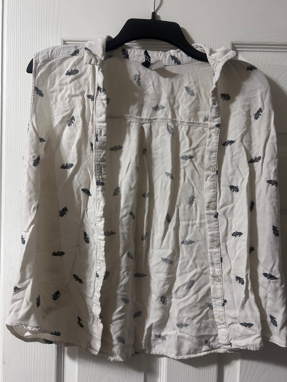 White Tank Top with Black Feather Print